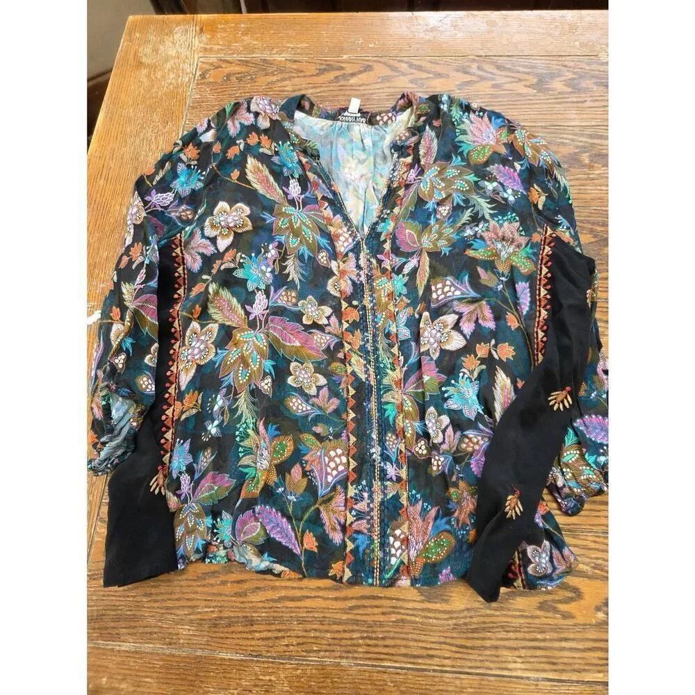 Johnny Was Blouse‎ Embroidered Floral Boho Tunic Long Sleeve Top sz XL